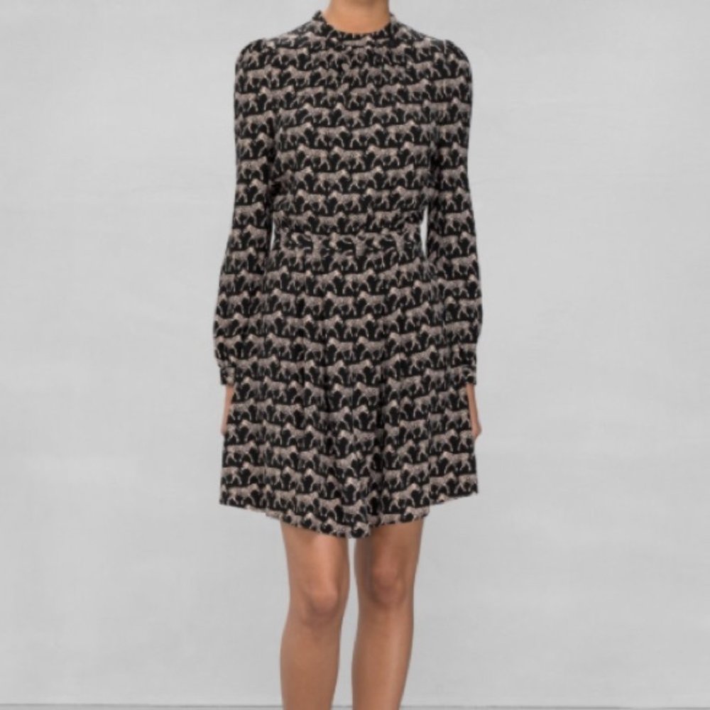 & other stories black tan zebra long sleeve dress